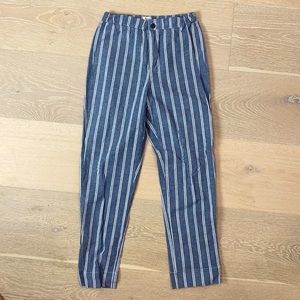 Cute Chambray Ankle Pants - Blue/White Stripe